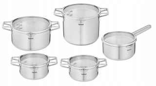 Sada hrncov s pokrievkami TEFAL Nordica, indukcia, oceľ, 10 kusov.